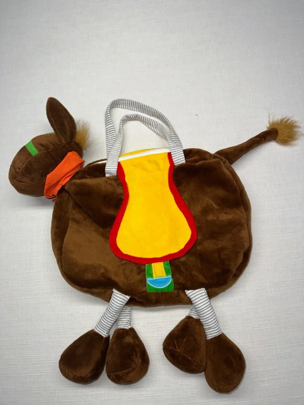 Kids Brown Plush Horse Shoulder Bag with Yellow Saddle